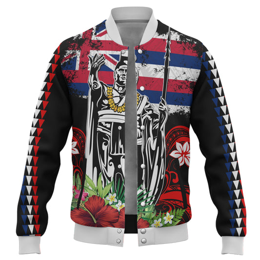 Hawaii Baseball Jacket King Kamehameha I Tribal Flag Tropical Style