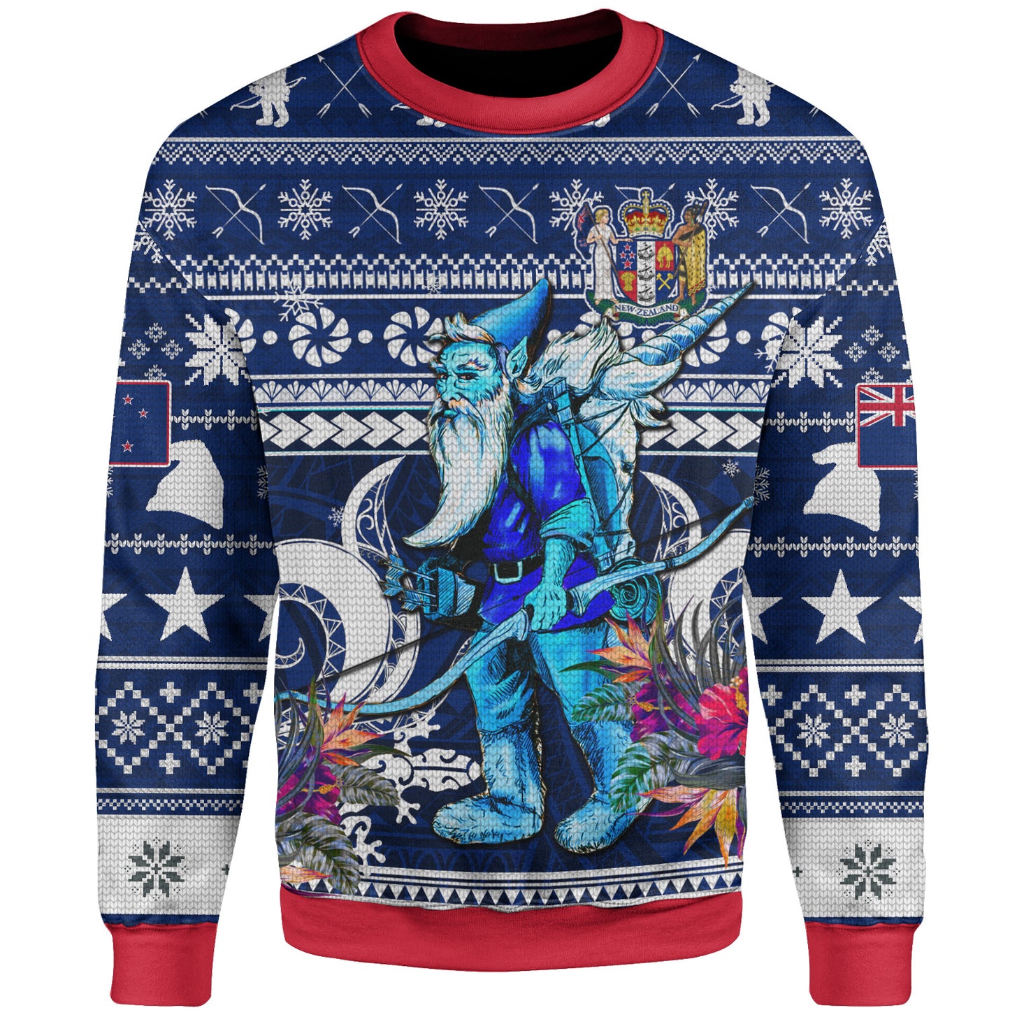 New Zealand Sweatshirt Custom Meri Kirihimete Ugly Christmas Gnome Packing Out a Unicorn