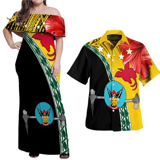 PNG Hibiscus Tribal Pattern Combo Dress And Shirt Hela Province