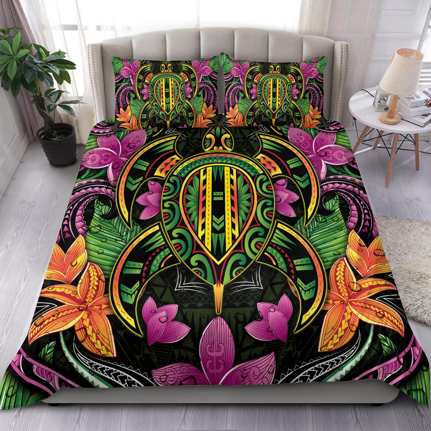Polynesian Bedding Set - Hawaiian Turtle Colorful