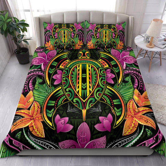 Polynesian Bedding Set - Hawaiian Turtle Colorful