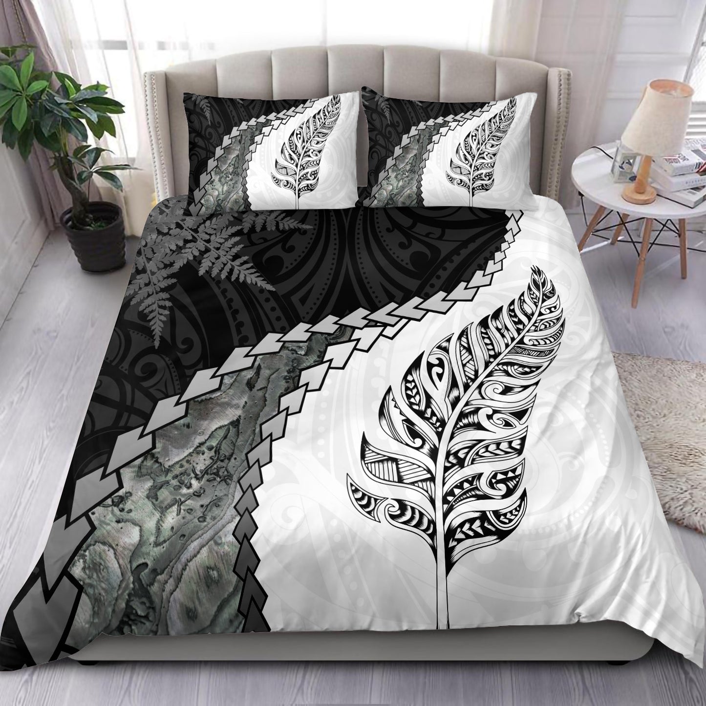 New Zealand Bedding Set Silver Fern Maori Pattern