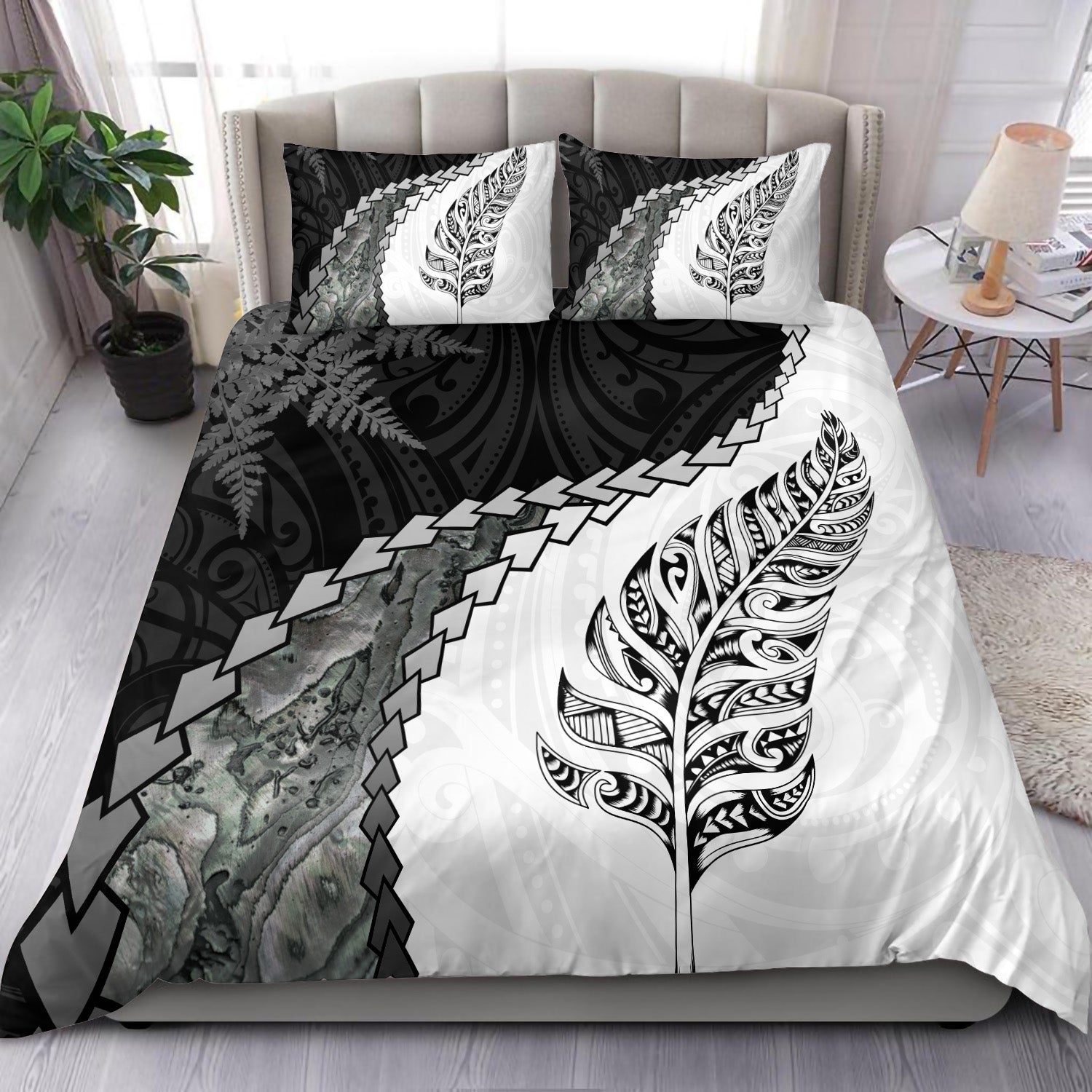 New Zealand Bedding Set Silver Fern Maori Pattern