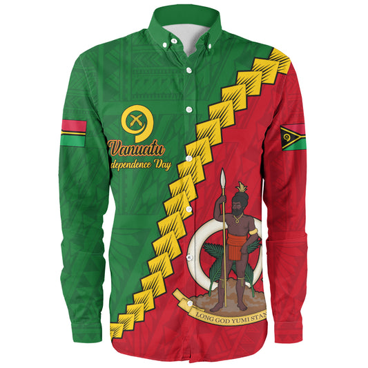 Vanuatu Long Sleeve Shirt Tribal Coat Of Arms With Flag Independence Day
