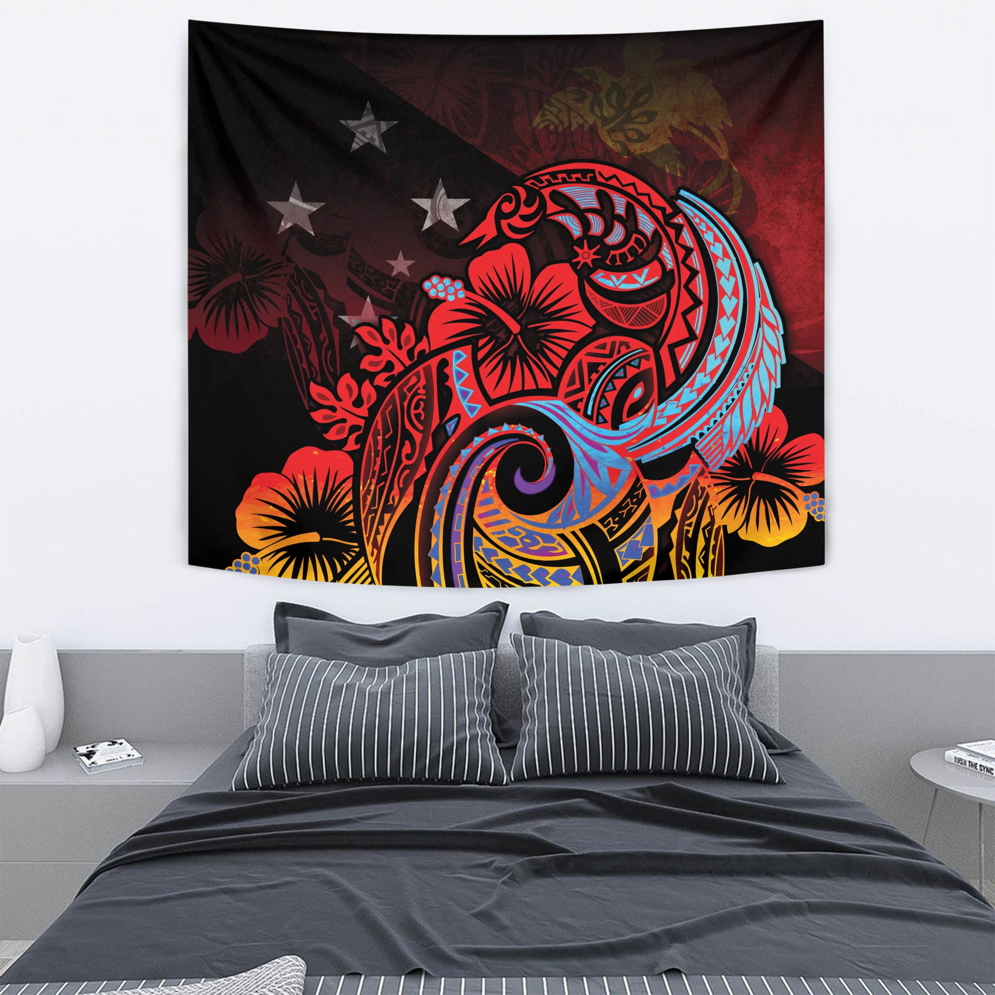 Papua New Guinea Tapestry Birds Of Paradise With Flag Color Style