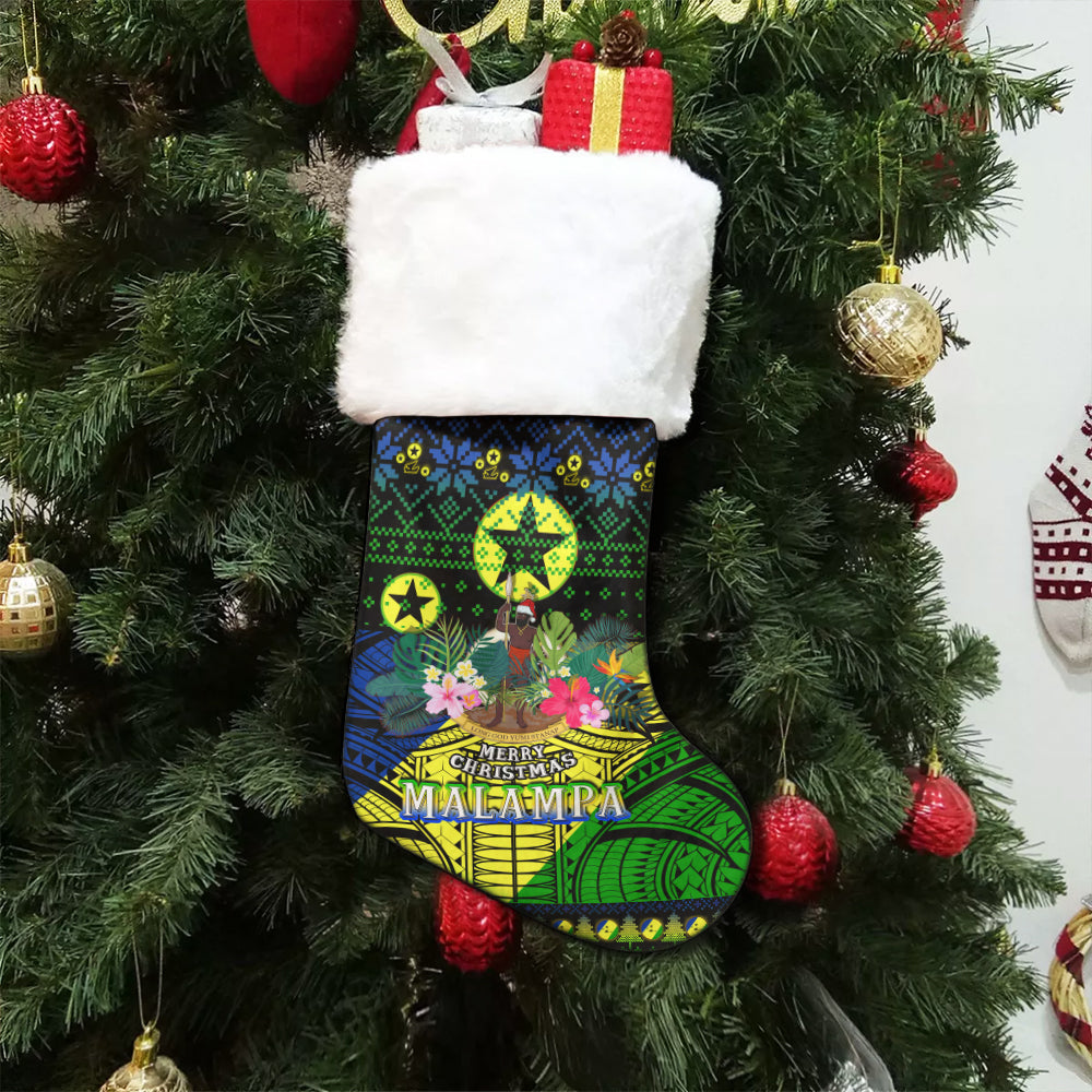 Malampa Polynesian Christmas Stocking - Malampa Vanuatu Coat of Arms Christmas Hat Polynesian Patterns Christmas Stocking