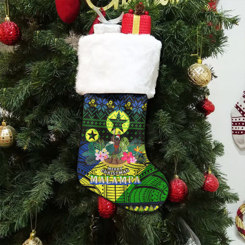 Malampa Polynesian Christmas Stocking - Malampa Vanuatu Coat of Arms Christmas Hat Polynesian Patterns Christmas Stocking