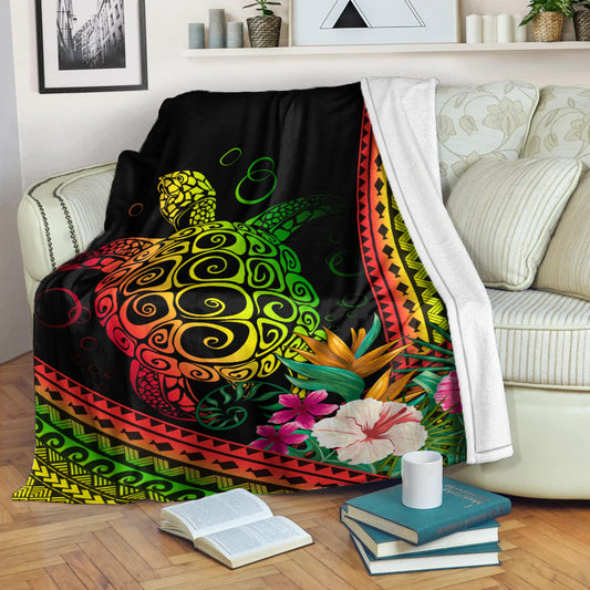Hawaii Premium Blanket Turtle Polynesian Pattern Reggae Color