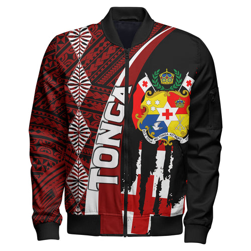 Tonga Bomber Jacket - Coat Of Arms Tapa Tonga Patterns