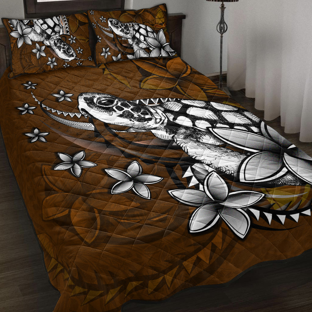 Hawaii Quilt Bed Set Sea Turtle With Plumeria Polynesian Patterns Retro Style