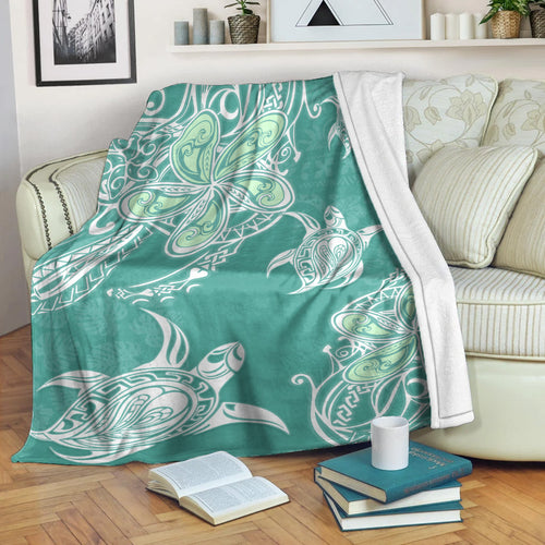 Hawaii Premium Blanket Polynesian Pattern Plumeria Turtles