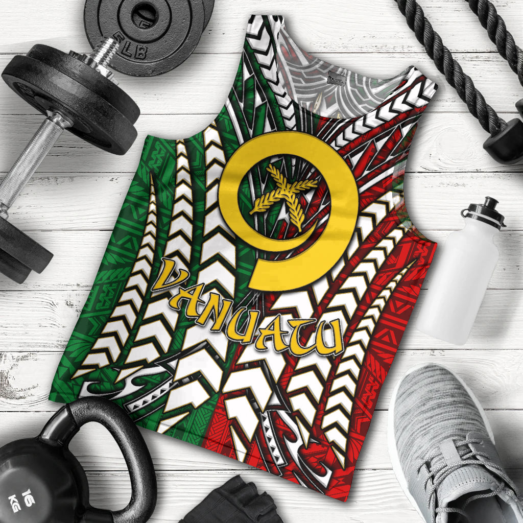 Vanuatu Men Tank Top - Vanuatu Independence Anniversary With Arm Polynesian Patterns