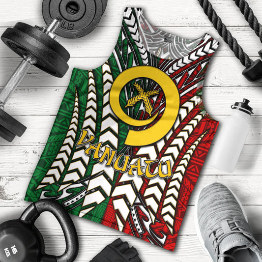 Vanuatu Men Tank Top - Vanuatu Independence Anniversary With Arm Polynesian Patterns