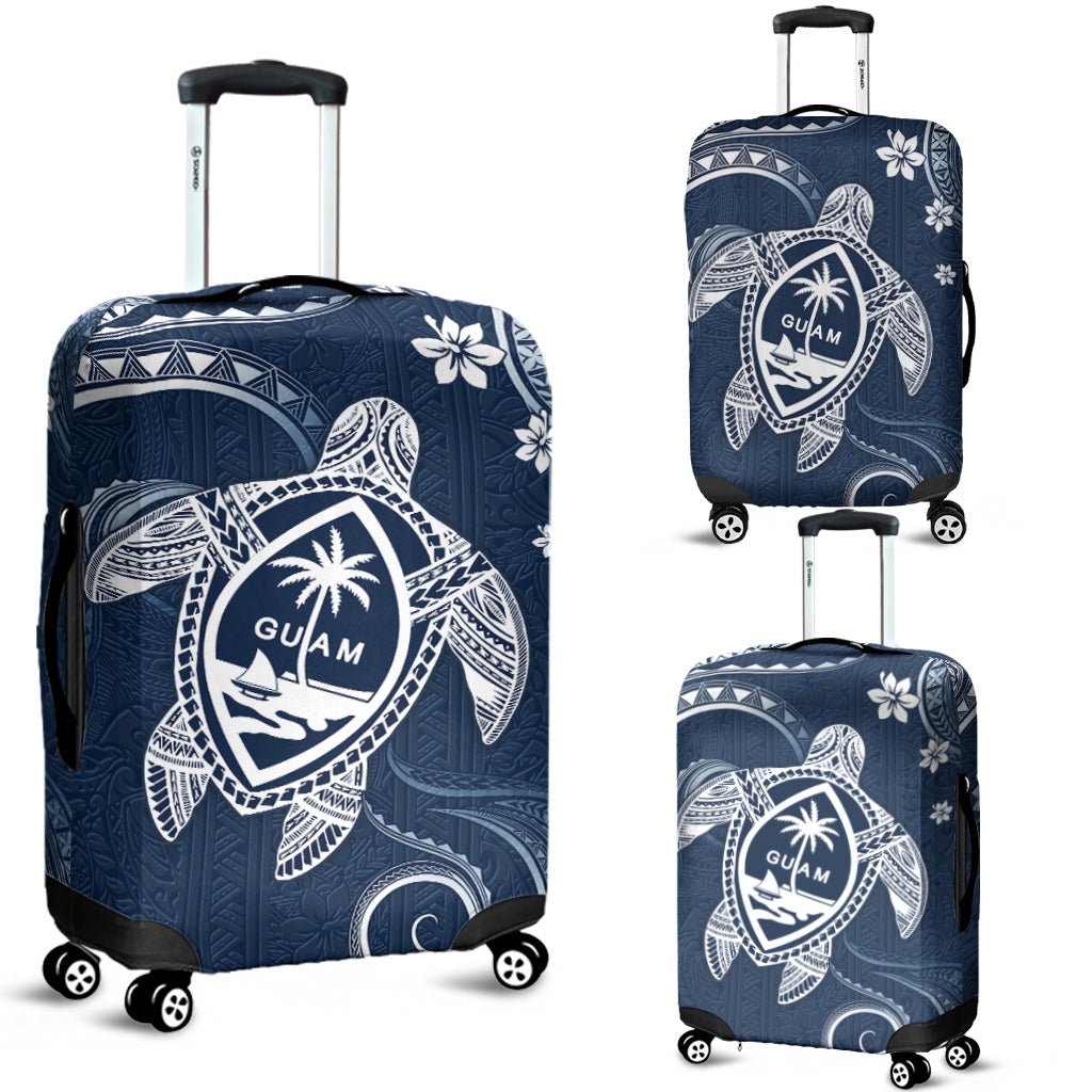Guam Luggage Cover Turtle Polynesian Pattern Blue Ver