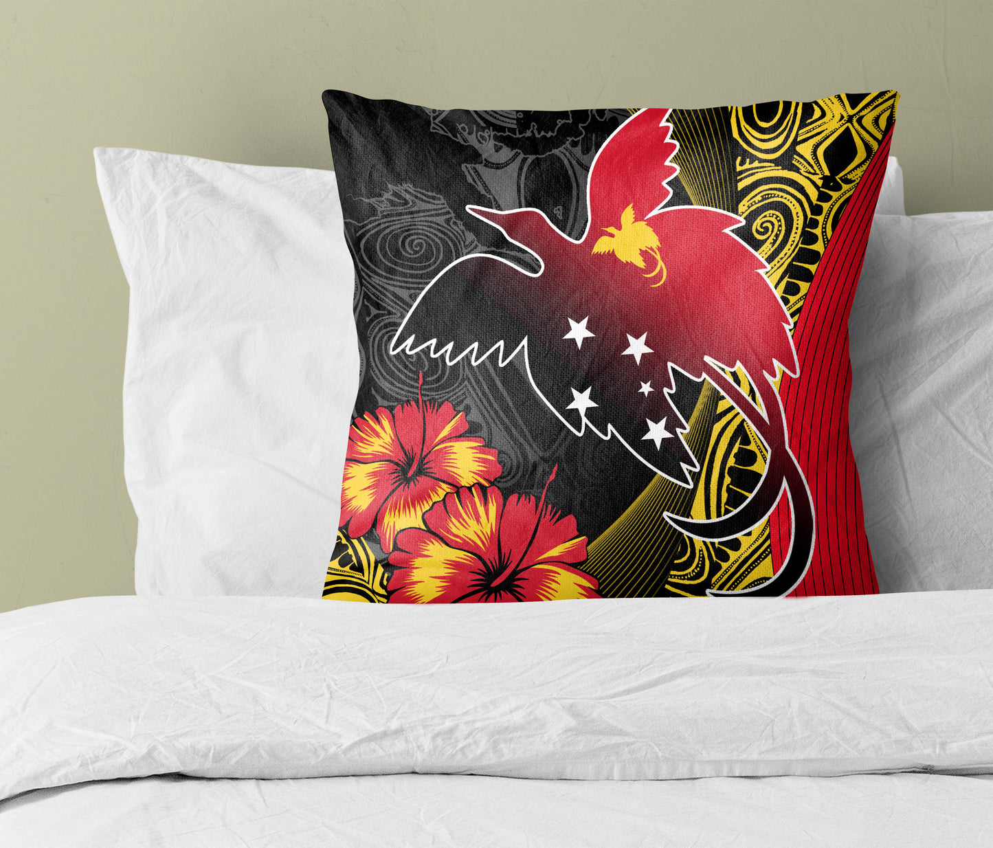 Papua New Guinea Pillow Cover Paradise Bird With Tribal Pattern