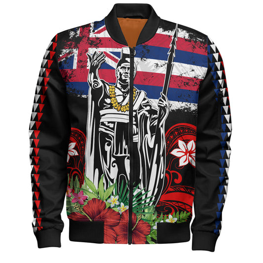 Hawaii Bomber Jacket King Kamehameha I Tribal Flag Tropical Style
