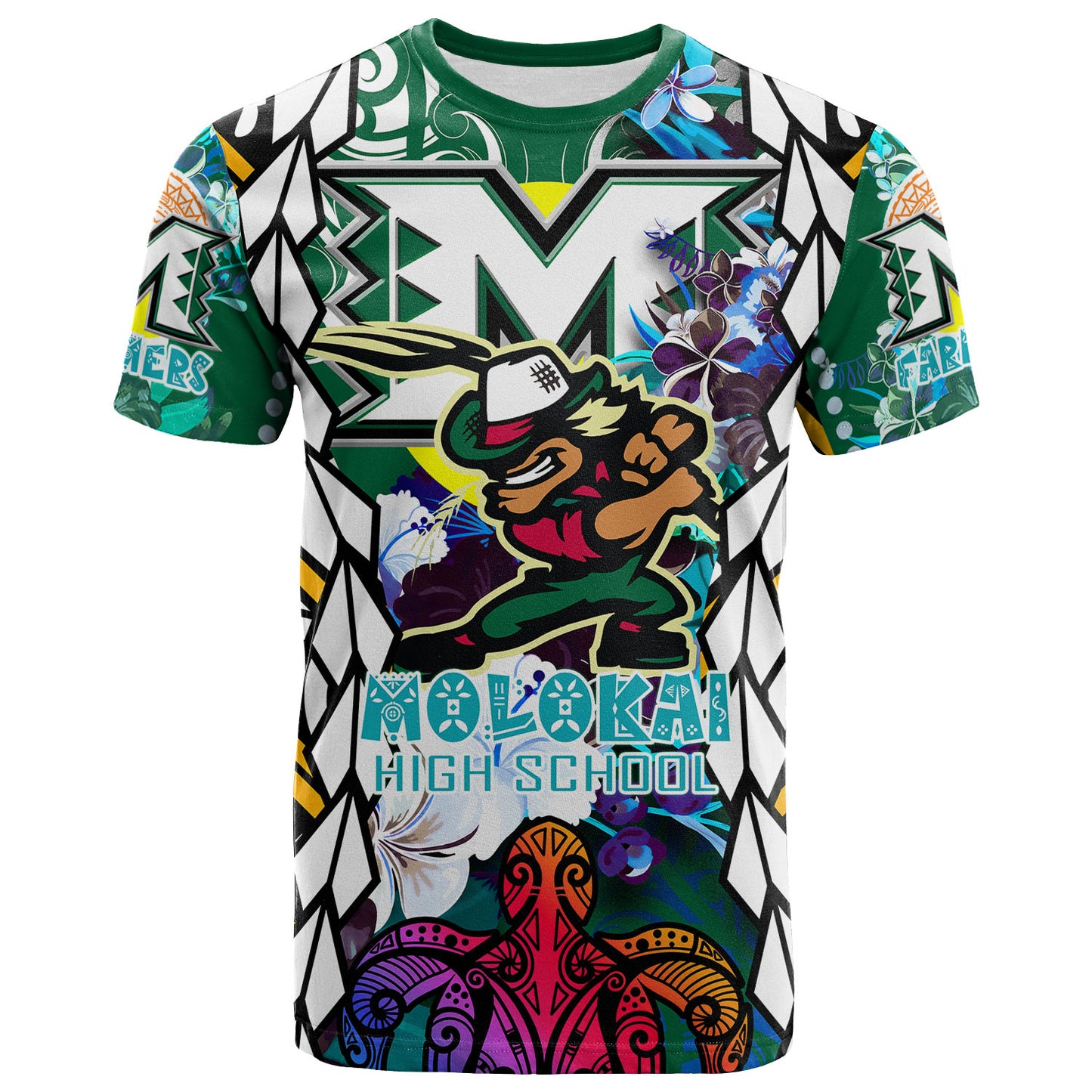 Hawaii Custom Personalised T-Shirt - Moloka'i High School SuPER Farmer With Polynesian Sea Turtle And Hibiscus Tribal Patterns