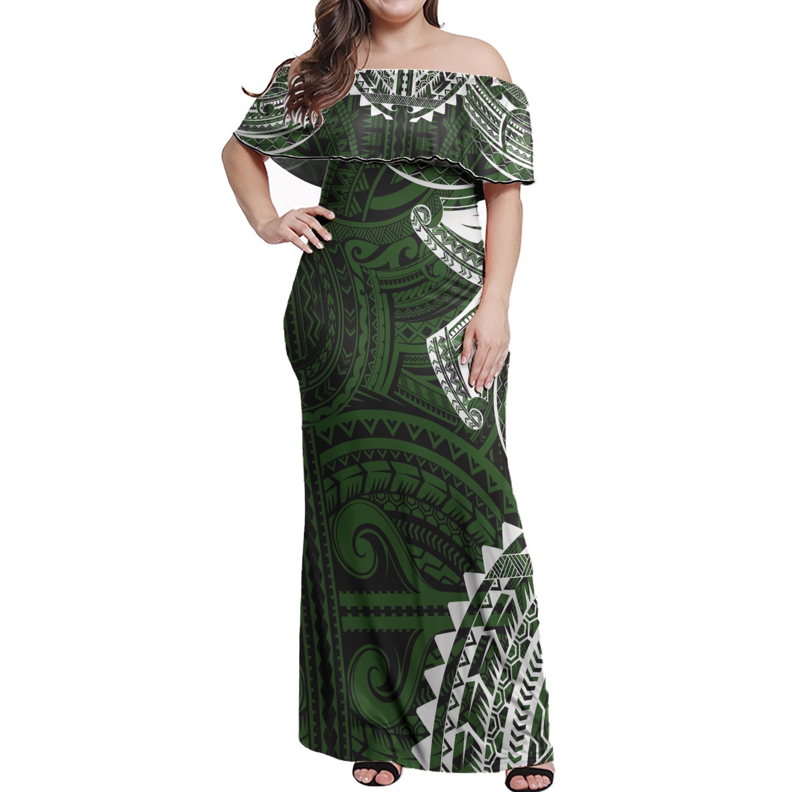 Vanuatu Off Shoulder Long Dress Pig Tusk Polynesian LT13 main image 1