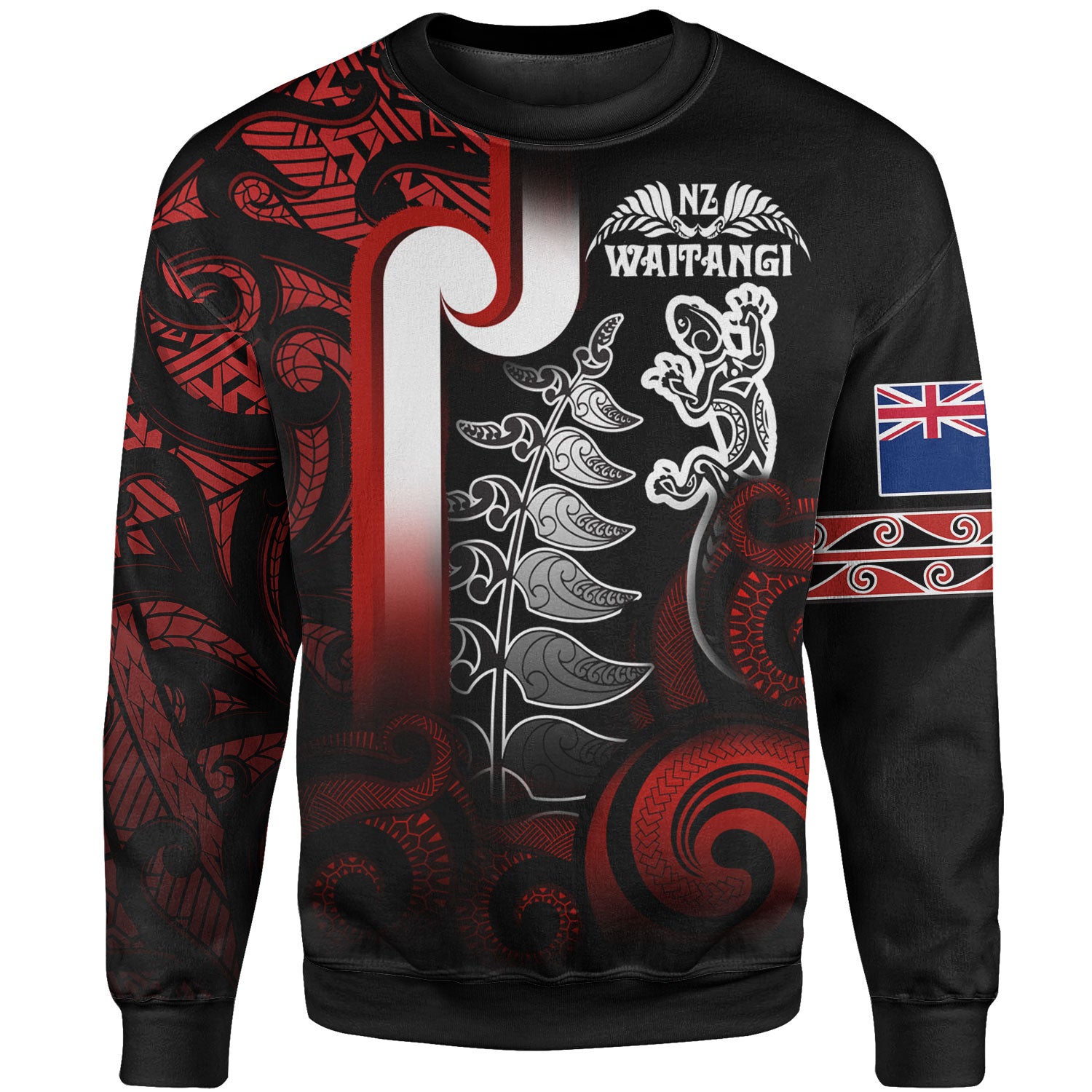 New Zealand Gradient Sweatshirt - Maori Tino Rangatiratanga With Lizard And Silver Fern