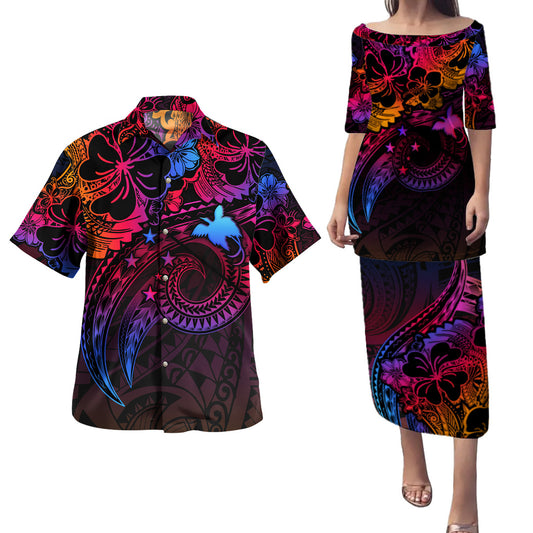 Papua New Guinea Combo Puletasi And Shirt Rainbow Style