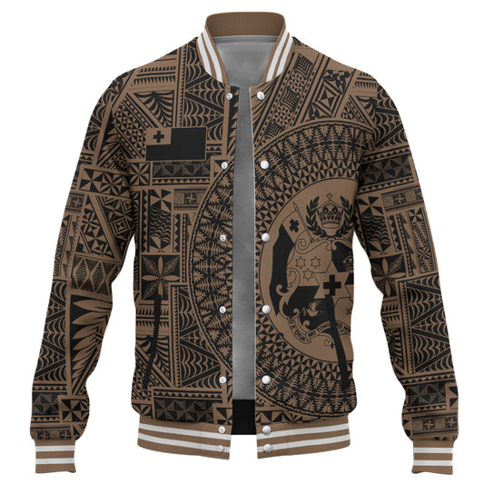 Tonga Baseball Jacket Royal Seal Tribal Pattern