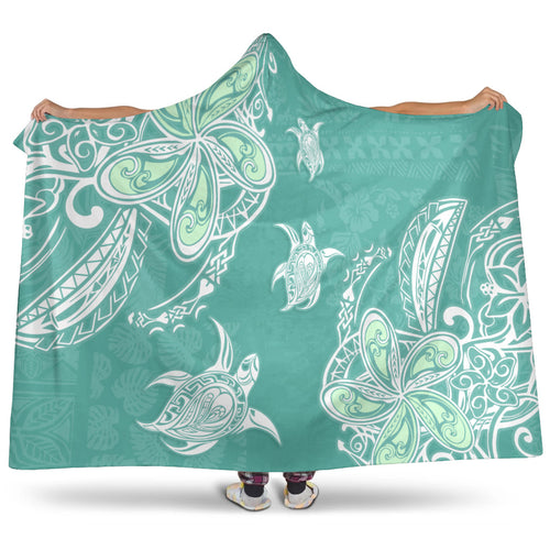 Hawaii Hooded Blanket Polynesian Pattern Plumeria Turtles