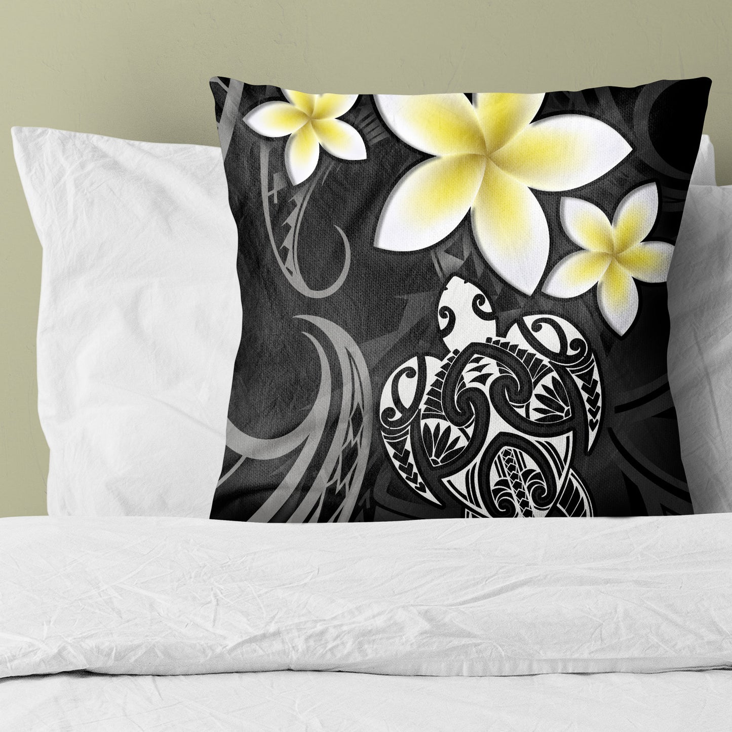 Hawaii Pillow Cover Hawaiian Turtle Honu Plumeria Tribal Tattoo
