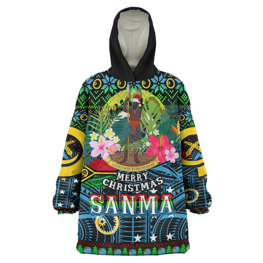 Sanma Polynesian Christmas Snug Hoodie - Sanma Vanuatu Coat of Arms Christmas Hat Polynesian Patterns Oodie Blanket