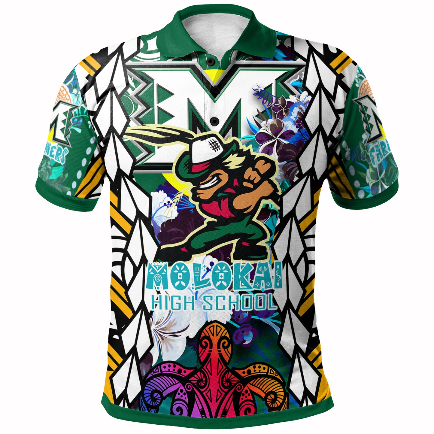 Hawaii Custom Personalised Polo Shirt - Moloka'i High School SuPER Farmer With Polynesian Sea Turtle And Hibiscus Tribal Patterns