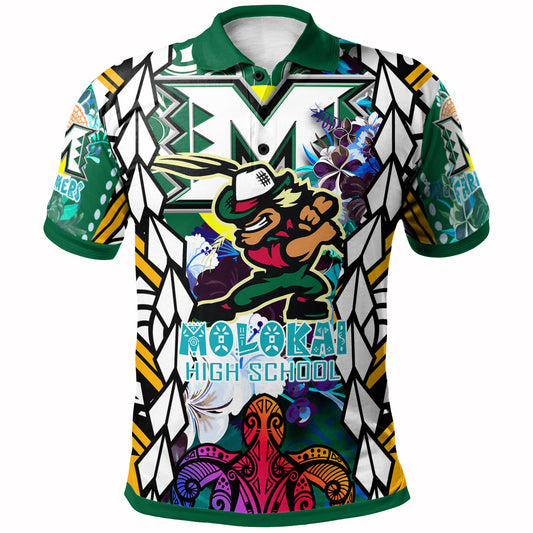 Hawaii Custom Personalised Polo Shirt - Moloka'i High School SuPER Farmer With Polynesian Sea Turtle And Hibiscus Tribal Patterns