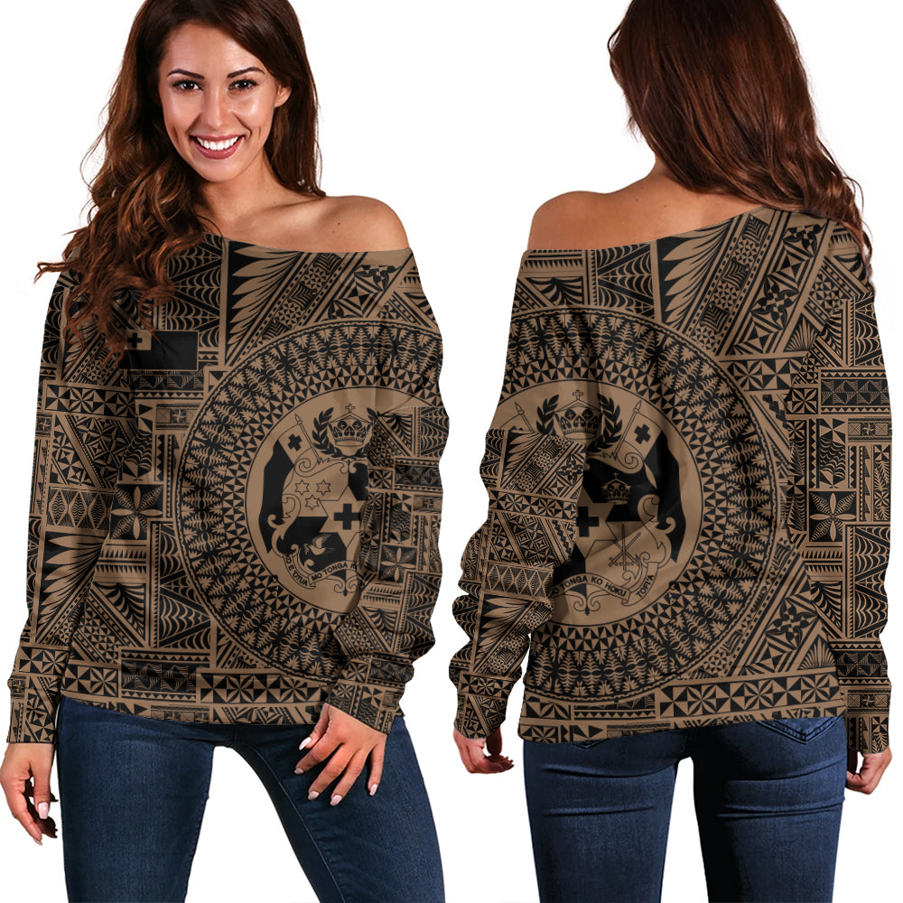 Tonga Off Shoulder Sweatshirt Royal Seal Tribal Pattern