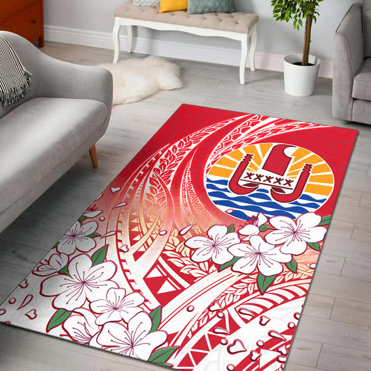 Tahiti Area Rug Polynesian Pattern Style White Flowers
