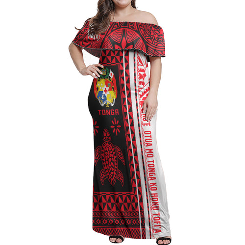 Tonga Woman Off Shoulder Long Dress - Custom Proud To be Tongan Polynesian Patterns With Tonga Kupesi