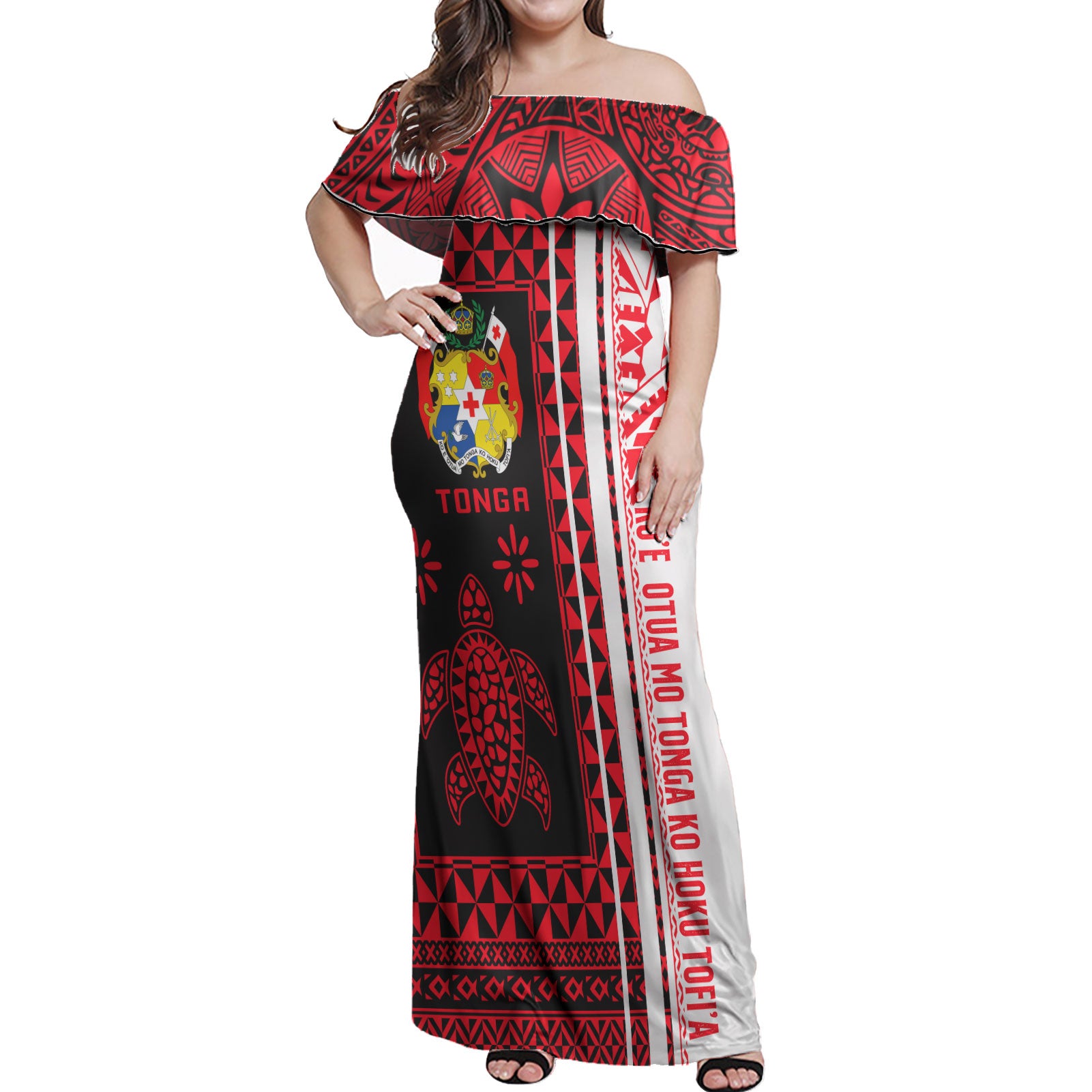 Tonga Woman Off Shoulder Long Dress - Custom Proud To be Tongan Polynesian Patterns With Tonga Kupesi