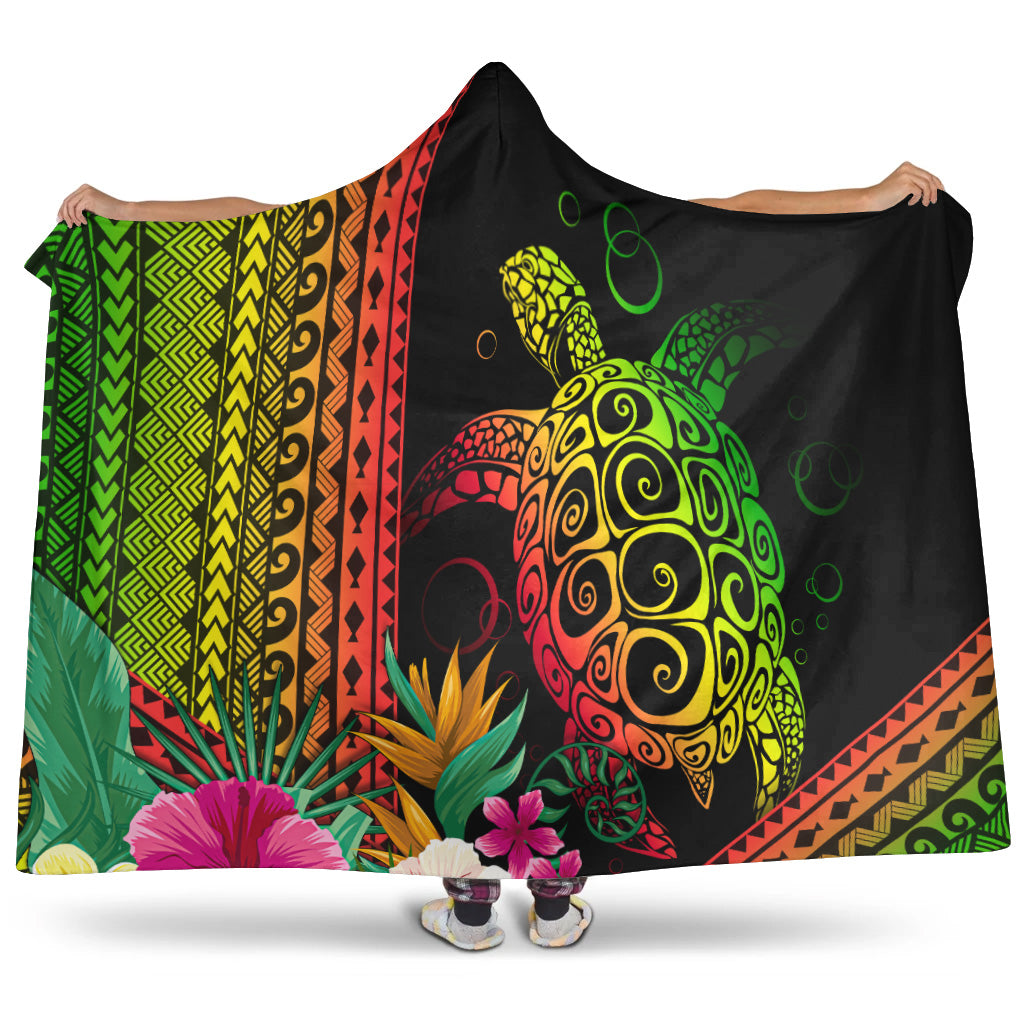 Hawaii Hooded Blanket Turtle Polynesian Pattern Reggae Color