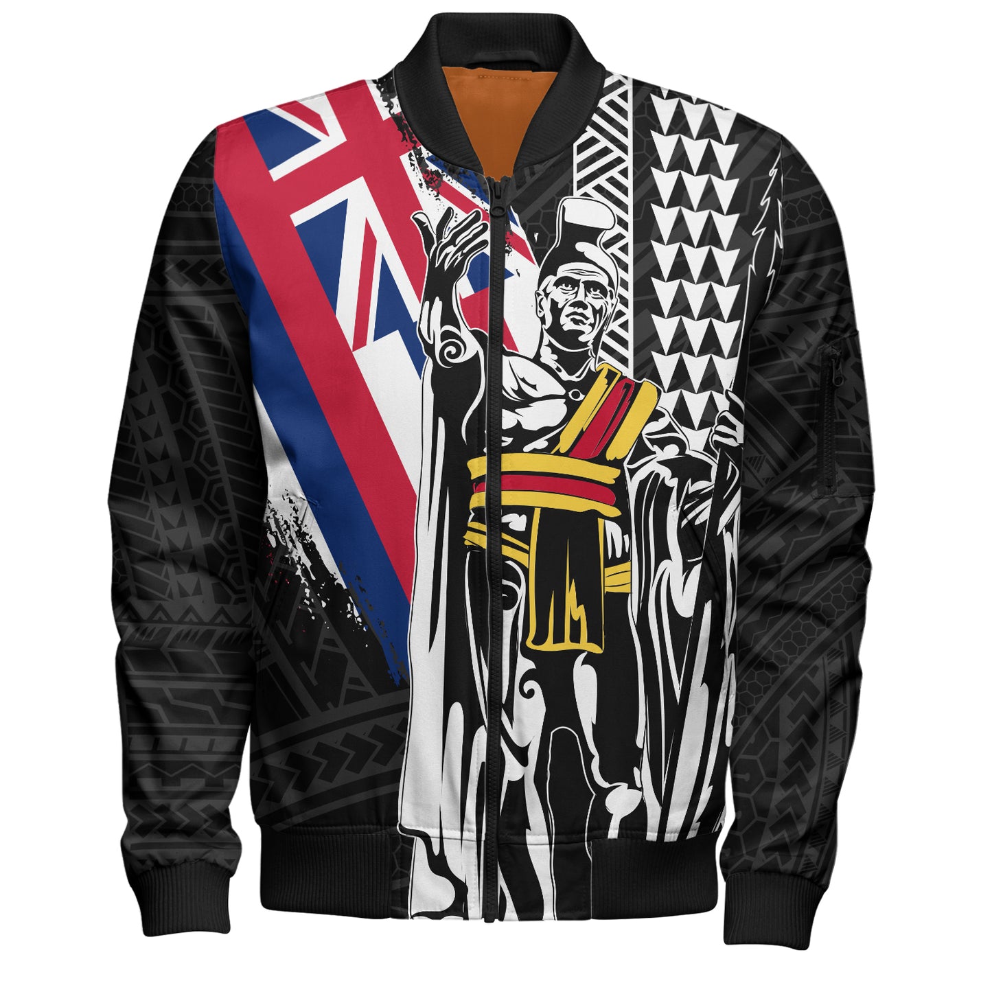 Hawaii Bomber Jacket King Kamehameha I Kakau Flag Grunge