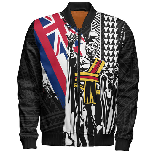 Hawaii Bomber Jacket King Kamehameha I Kakau Flag Grunge
