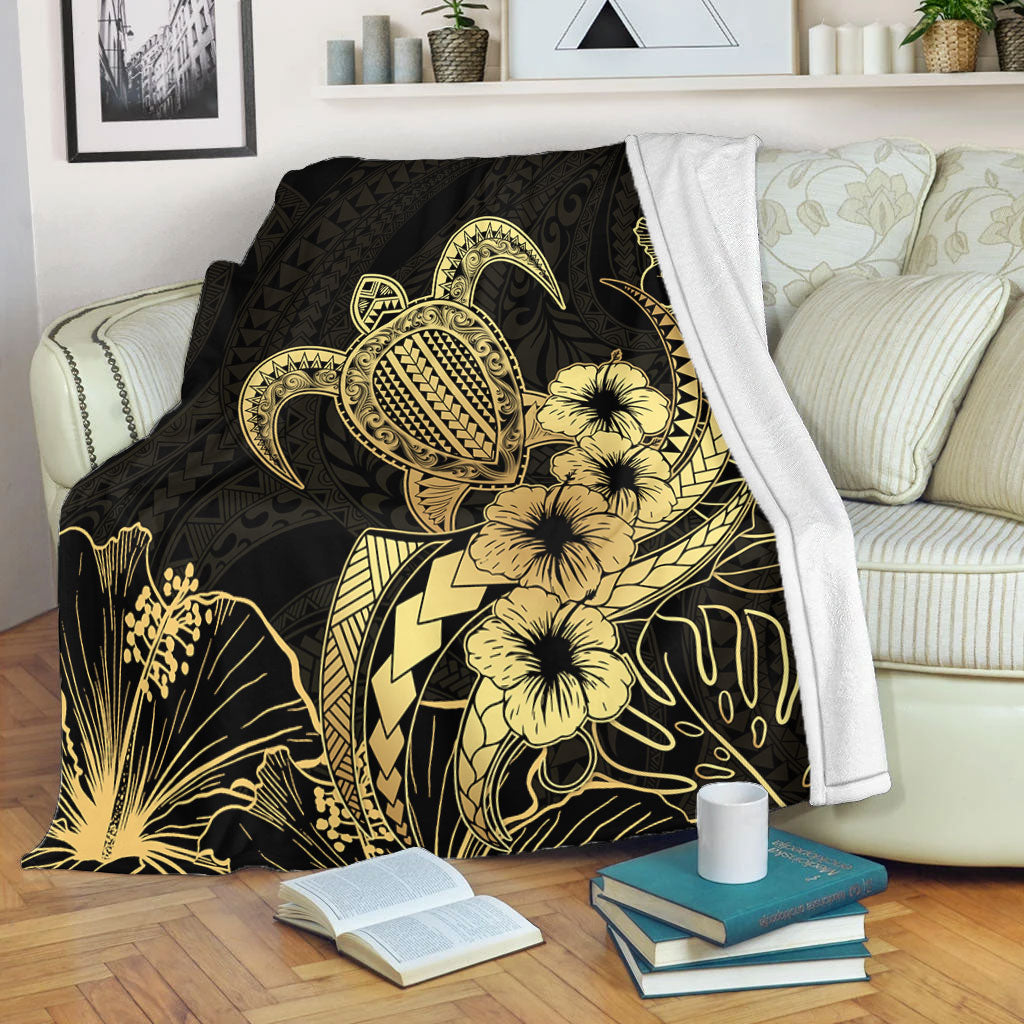 Hawaii Premium Blanket Tribal Polynesia Floral Gold Art
