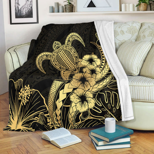Hawaii Premium Blanket Tribal Polynesia Floral Gold Art