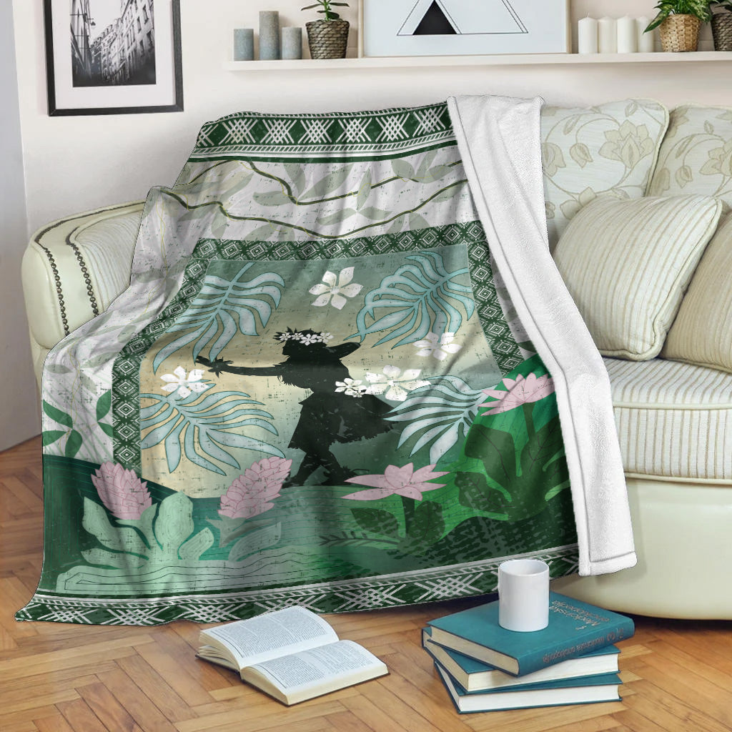 Hawaii Premium Blanket Hawaii Girl Hula Dancers With Tropical Flowers