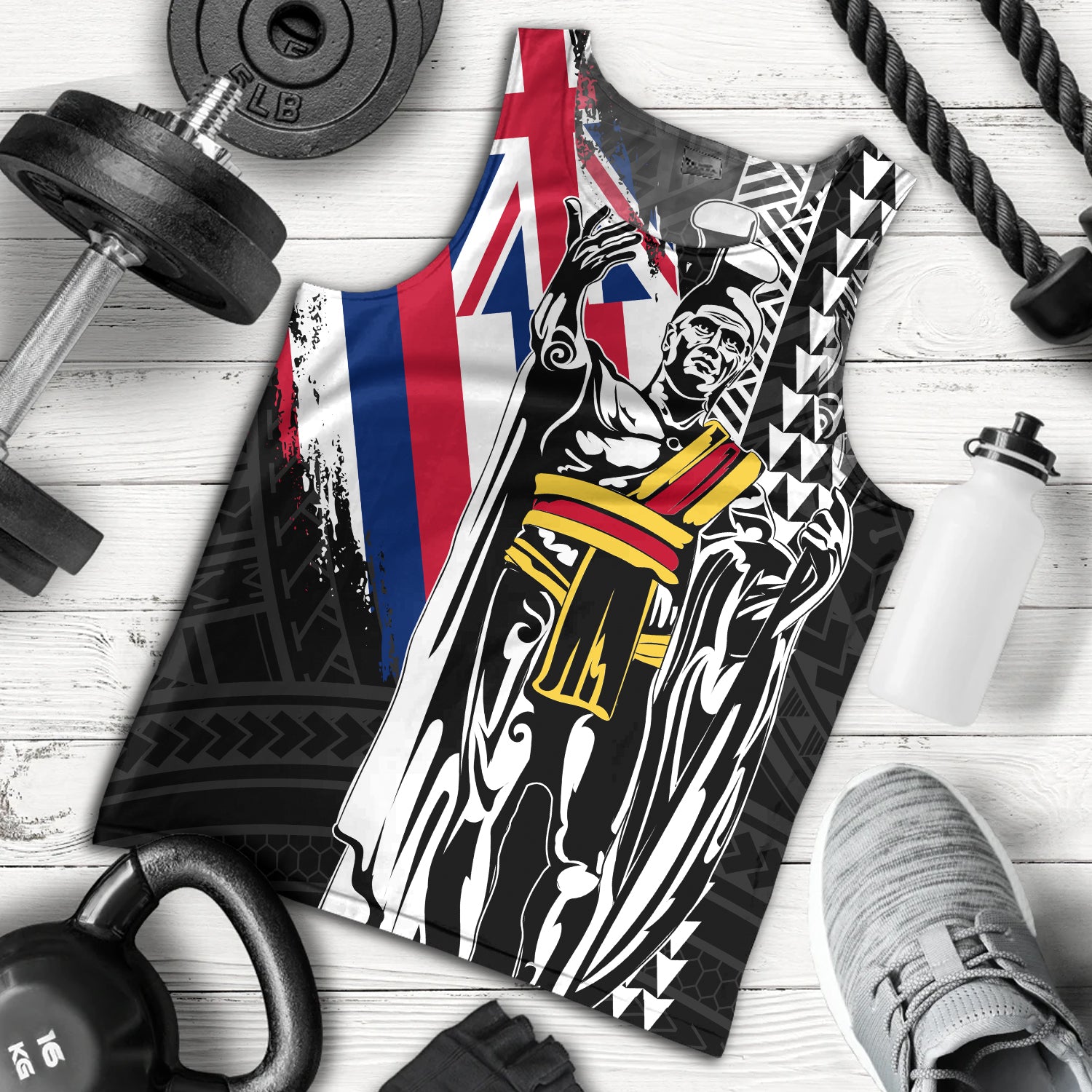 Hawaii Tank Top King Kamehameha I Kakau Flag Grunge
