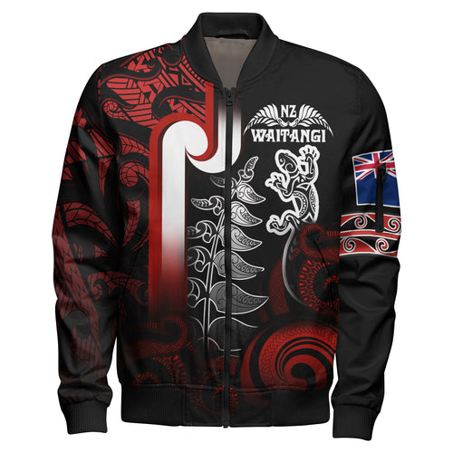 New Zealand Gradient Bomber Jacket - Maori Tino Rangatiratanga With Lizard And Silver Fern