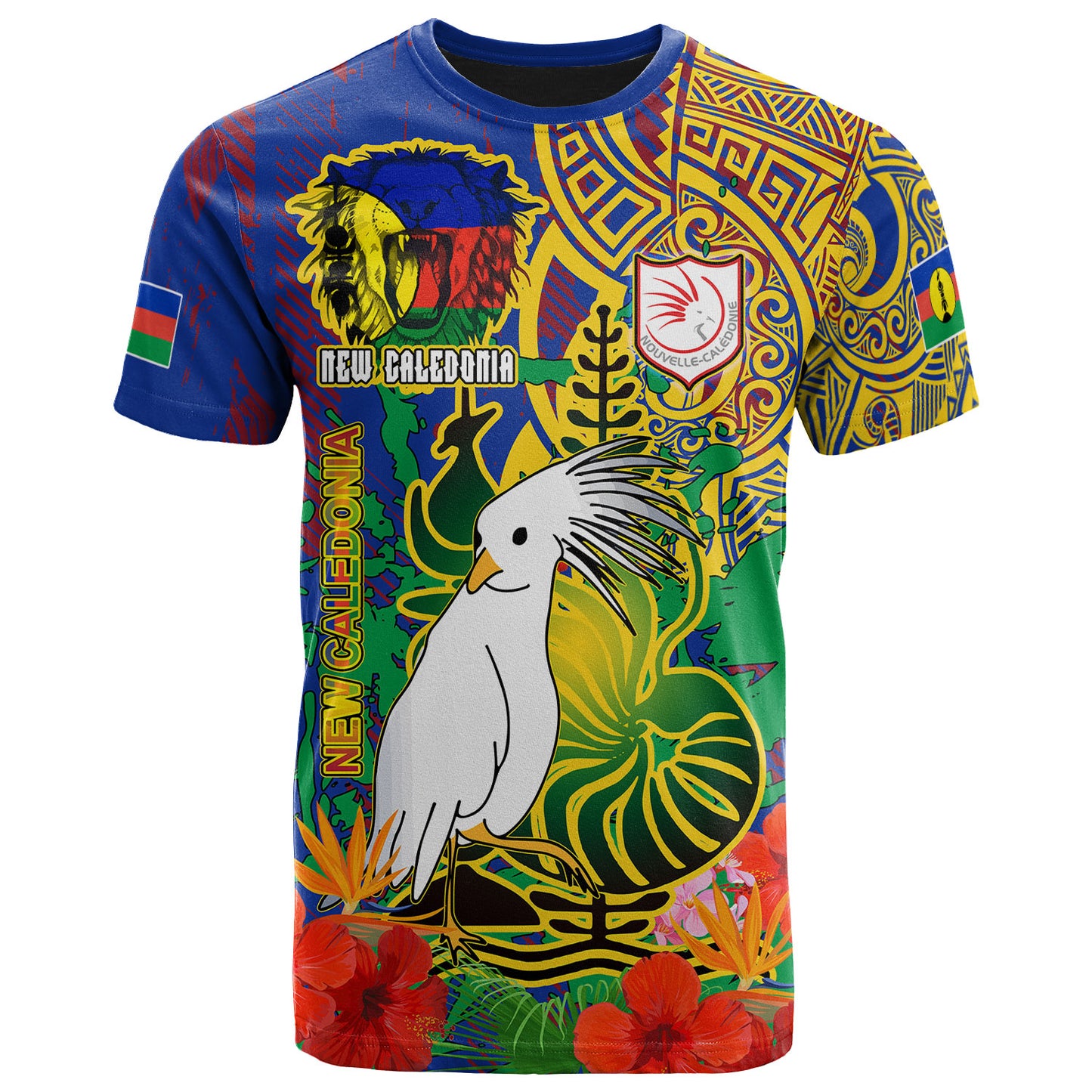 New Caledonia Pride T-shirt - Custom New Caledonia National Emblem With Cagou And Hibiscus Polynesian T-shirt
