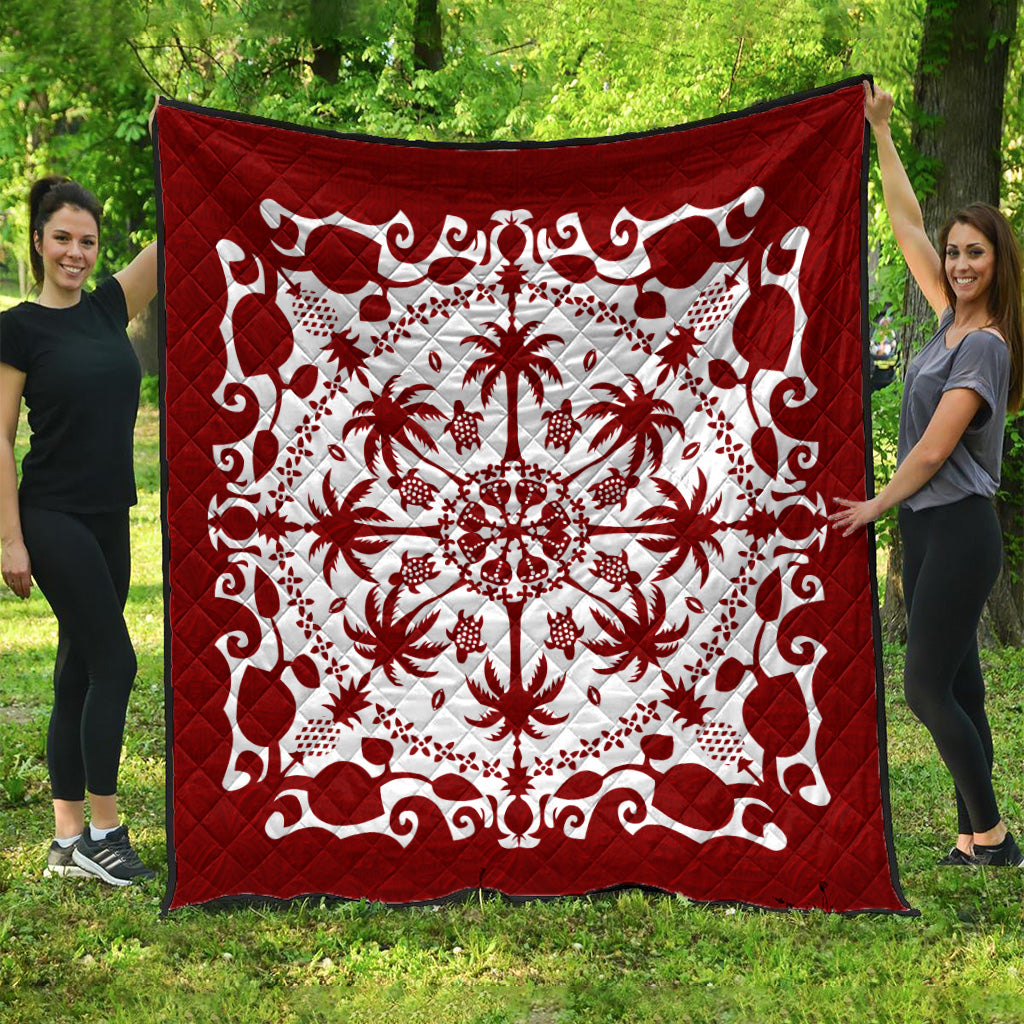Hawaii Premium Quilt Red Hawaii Pattern Palm Trees and Turtles Polynesian