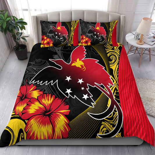 Papua New Guinea Bedding Set Paradise Bird With Tribal Pattern