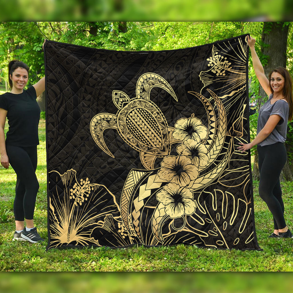 Hawaii Premium Quilt Tribal Polynesia Floral Gold Art