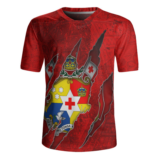 Tonga Rugby Jersey Coat Of Amrs Scratches Cracks Style