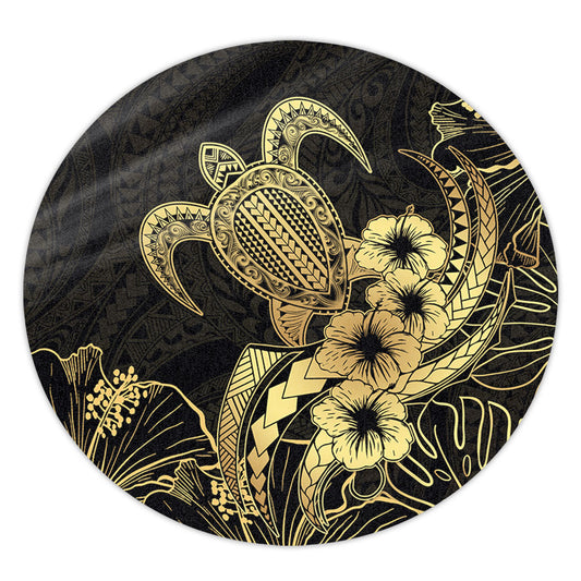 Hawaii Round Rug Tribal Polynesia Floral Gold Art