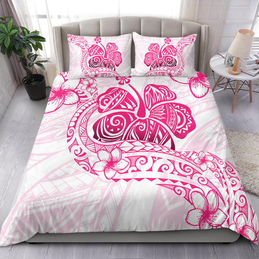 Hawaii Bedding Set Pink Hibiscus And Plumeria Flowers Polynesian Decor