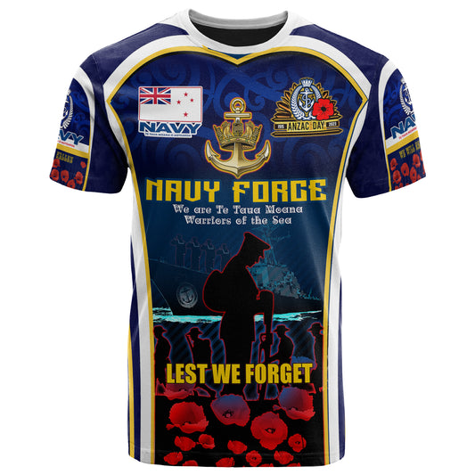 New Zealand T-Shirt Custom Anzac Day Royal New Zealand Navy Te Taua Moana o Aotearoa